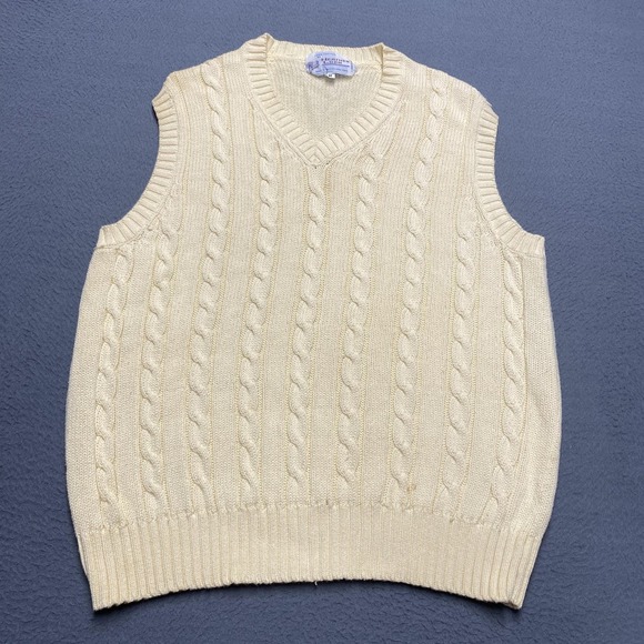 Heather Loom Other - Vintage Heather Loom Sweater Vest Mens Medium White Cable Knit Hong Kong 80s